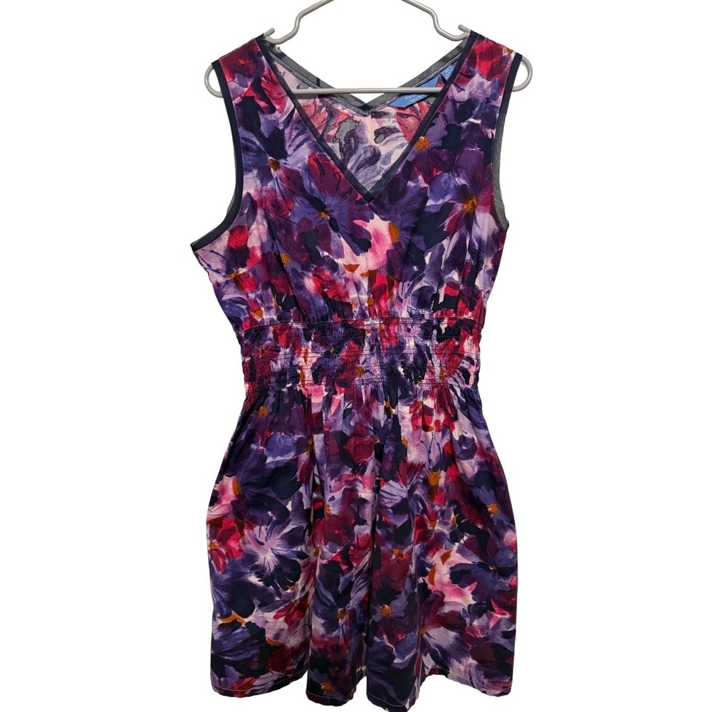 Simply Vera Vera‎ Wang Women's XL Floral V Neck Smocked Waist Sleeveless Dress